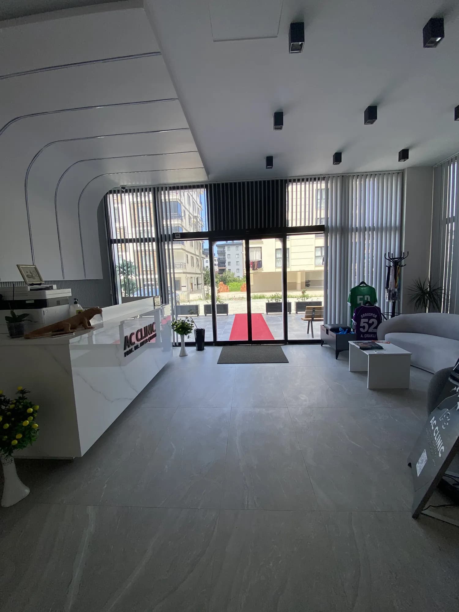 AC CLINIC resepsiyonundan giriş kapısına bakış